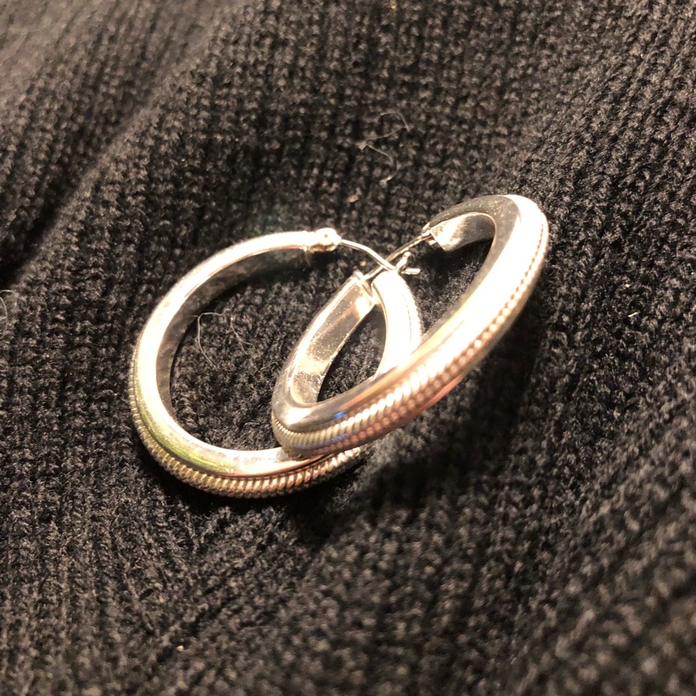 Silver hoop pierced earrings